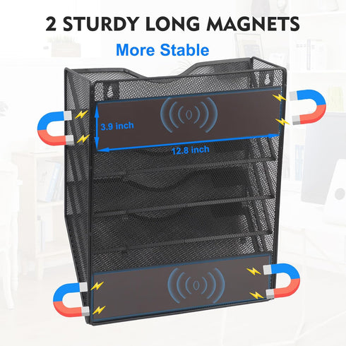 EASEPRES Magnetic 5 Pocket Mesh Hanging File Organizer, Wall Mounted Document Holder for Office Home School.