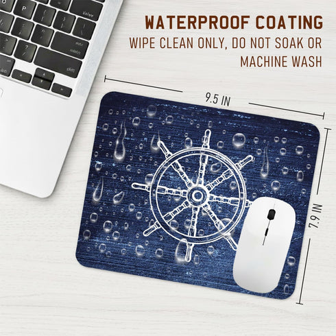 Trenstise 9.5x7.9 Inch Navy Blue Nautical Beach Mouse Pad for Desk, Vintage Coastal Boat Rudder Ocean Mousepads