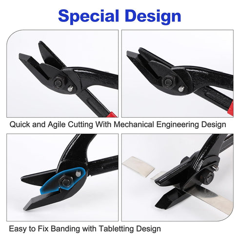UpJiaFlarish 12" Strapping Cutter for Steel & PET & PP Strapping, Heavy-Duty Metal Banding Tool with Wide Blade
