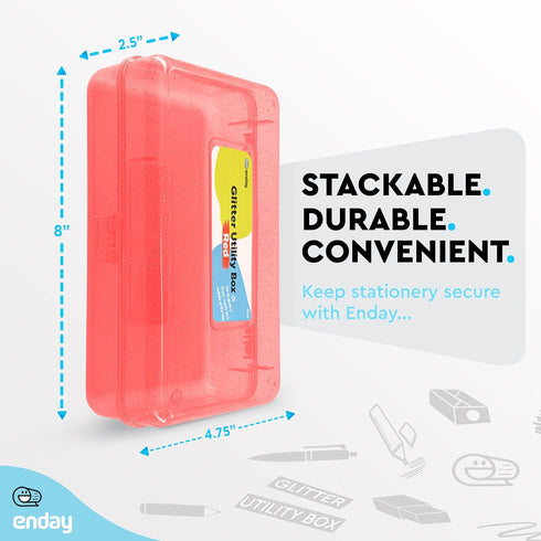 Enday Plastic Pencil Box with Snap Closure Lids, Small Utility Storage Case in Red (1 Pc)