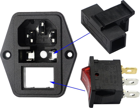 zdyCGTime 10A 250V AC Rocker Switch Power Socket, 3 Pin IEC320 C14 Inlet Module Plug Fuse, 2 Packs