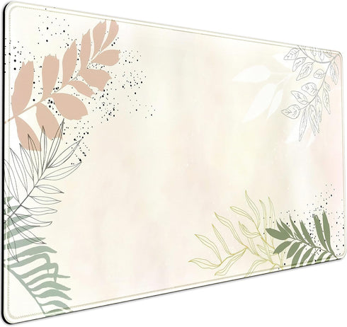 Boho Mouse Pad, Aesthetic Abstract Desk Mat, Matcha Green Plant Laptop Mat, 31.5x15.75 in for Women