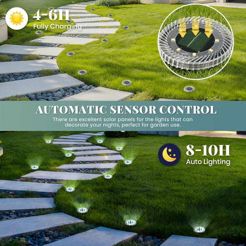 16 Pack PATIOWIN Small Solar Ground Lights, Pathway Lights Waterproof, Outdoor Solar Light for Garden, Driveway