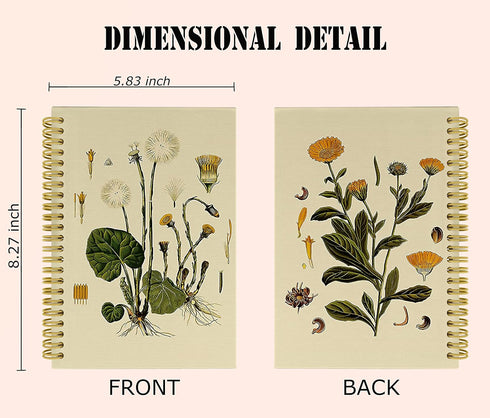 Plant Journal Notebook Aesthetic, Pretty 5.5×8.3 Spiral Bound Notebook with 164 Pages, College School Supplies Aesthetic