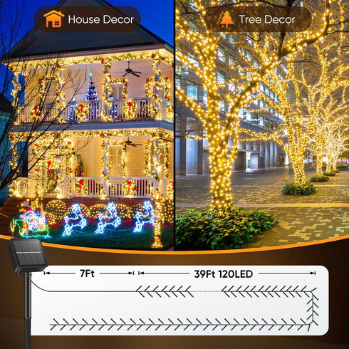 46FT 120LED 8 Brightever Solar String Lights for Outside, Solar Lights Outdoor Waterproof with Lighting Modes