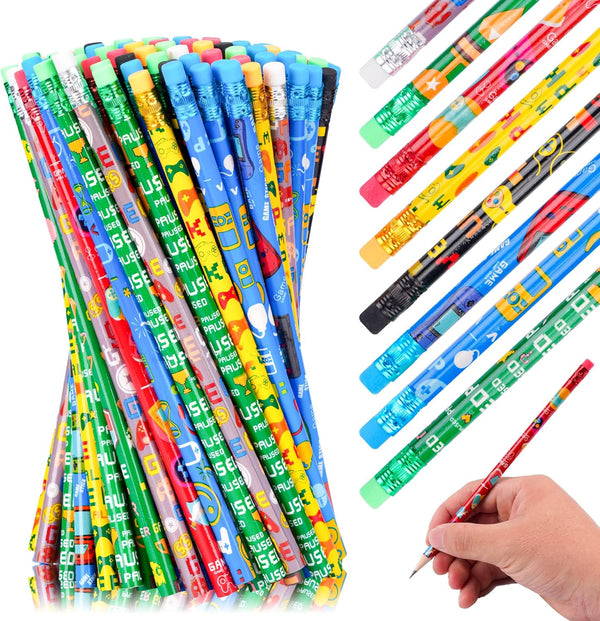 Kolewo4ever 100 Pieces Video Game Themed Pencils - Assortment Cylinder Wood Pencils for Party Favors and Supplies