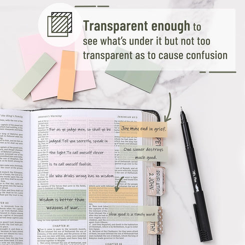 Mr. Pen Pastel Transparent Sticky Notes, 200 Pcs, Bible Sticky Notes, Planner Tabs, Repositionable Book Sticky Notes