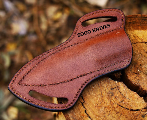 Leather Knife Sheath For Belt, Slanted Pancake Sheath, Tooled Leather Sheath, Beautiful Cowboy 4 to 6 inches Skinner