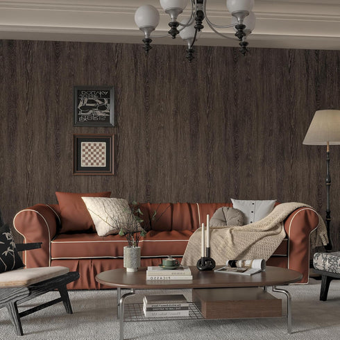 16x354in TOTIO Dark Brown Wood Grain Contact Paper Black Walnut Textured Peel and Stick Wallpaper Air Guide Slot Design
