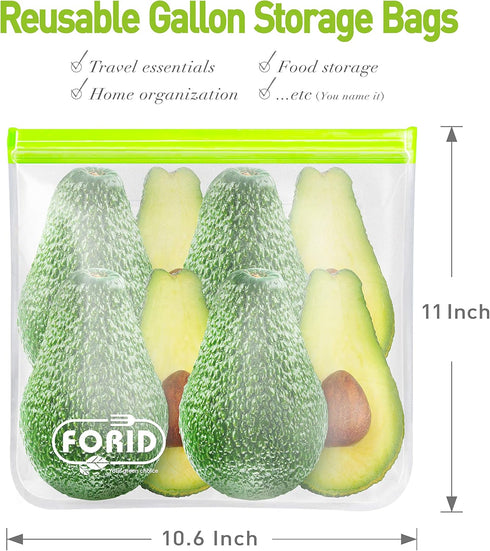 FORID Reusable Gallon Freezer Bags, 6 Pack Leakproof Extra Thick 1 Gallon Bags for Food & Meal Prep Storage