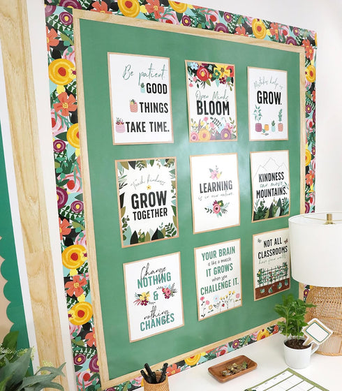 Carson Dellosa 36 Feet Floral Garden Bulletin Board Borders, Straight Classroom Borders for Bulletin Board and White