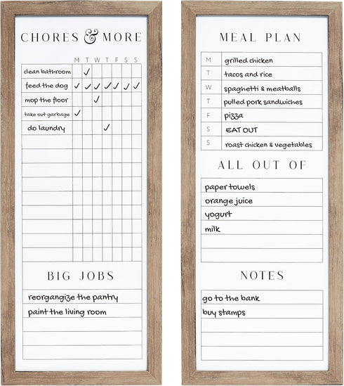Sheffield Home 9x21 Inch Dry Erase Chore Chart, Weekly Meal Planner and Errands List, Set of 2, Natural