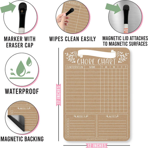 Hadley Designs Magnetic Chore Chart for Kids & Families – Reusable Dry Erase Responsibility Board, 12x17