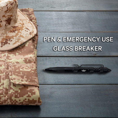 Uzi Tactical Pen with CuffKey in the Cap, Refillable Ultra Durable Aircraft Aluminum Ballpoint Pen, Writing Tactical Pen