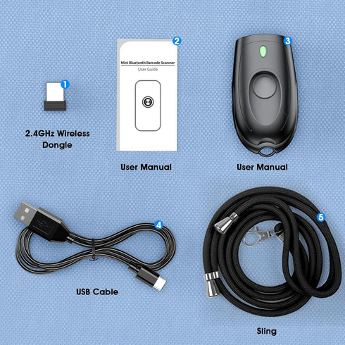 symcode 1D 3-in-1 2.4G Bluetooth Barcode Scanner Mini Small Portable Bar Code Scanner Bluetooth & Wireless & USB Wired
