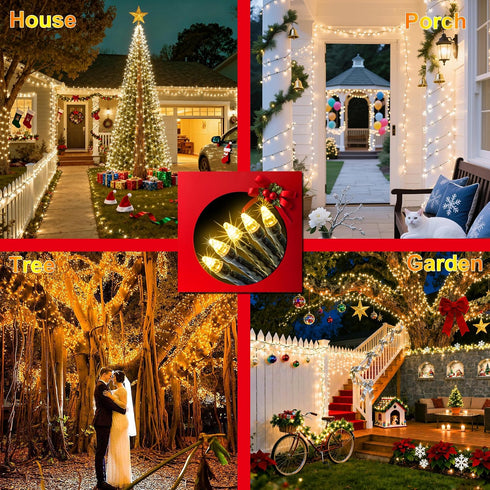 240FT 750LED Lights,12 Dimmable, Christmas Modes Warm White Outdoor String Lights with Timer & Waterproof Green Wire