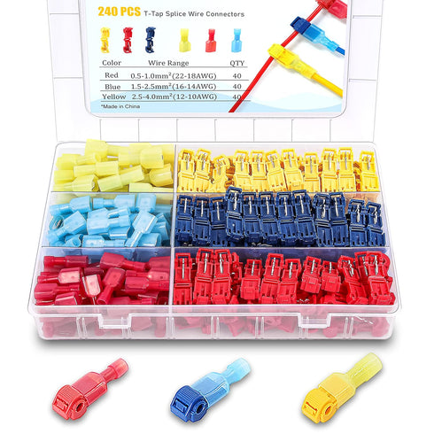240PCS T-Tap Wire Connectors, AWG 22-10, Self-Stripping Quick Splice Electrical Wire Terminals,