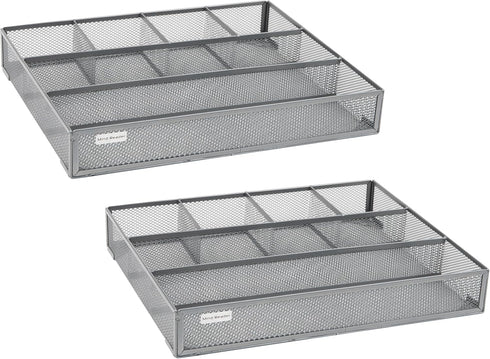 Mind Reader Drawer Organizer, Desk Utensil Organizer, Metal Mesh, 15" L x 12" W x 2.25" H, Set of 2, Silver