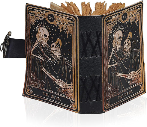 VC Book of Spells Leather Journal, Deckle Edge Paper Grimoire, Printed Journal, Gothic Notebook for Men and Women
