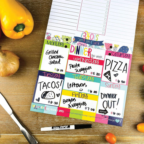 Whiteboard Dry Erase Weekly Meal Planner | Dinner Menu Board by The Meal Minder | Daily Calendar Organizer 8 in x 10 in