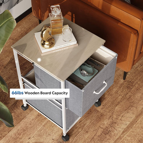 DEVAISE 2 Drawer Mobile File Cabinet, Rolling Printer Stand for A4 or Letter Size, Light Grey Fabric