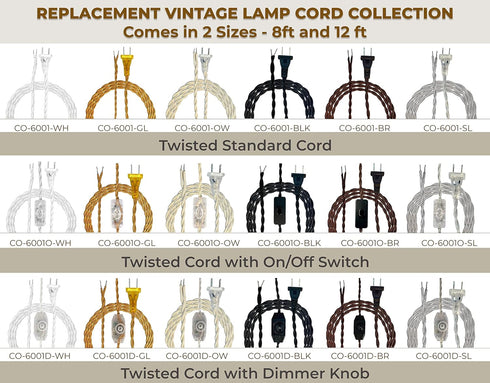 Royal Designs, Inc. 8Ft Twisted Rayon Lamp Cord with NEMA-15P Plug, Off-White, Pack of 1