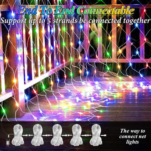 8ft 8ft 180LED 8 Lovelite x Net Lights, Gazebo Lights Outdoor Modes Timer, Waterproof Connectable Christmas String