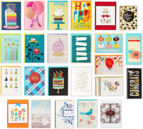 Pack 24 FloralBirthday/ Hallmark of Handmade Assorted Boxed Greeting Cards, Modern Baby Shower Cards, Wedding/ Sympathy