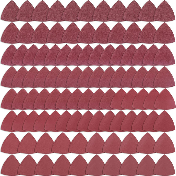 AUSTOR 100 Pieces Triangle Sanding Pads, Triangular Sandpaper Sheets for 3-1/8 Inch Oscillating Multi Tool
