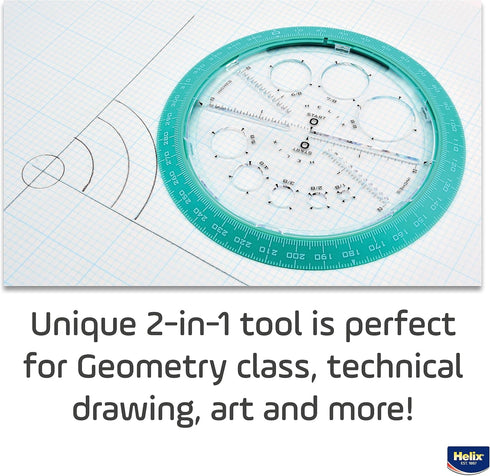 Helix Angle and Circle Maker with Integrated Circle Templates, 360 Degree, 6 Inch / 15cm, Assorted Colors