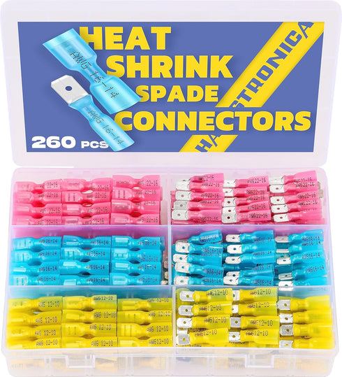 haisstronica 260PCS Electrical Wire Connectors - Heat Shrink Spade Quick Disconnect Connectors - Male and Female for