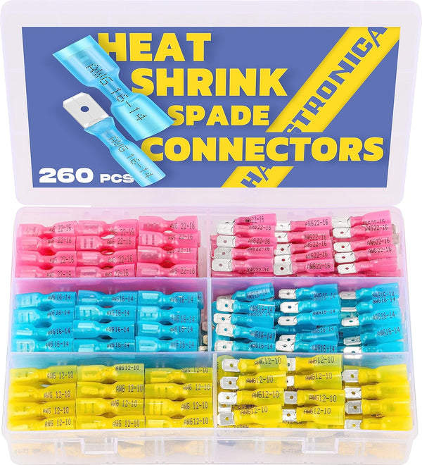 haisstronica 260PCS Electrical Wire Connectors - Heat Shrink Spade Quick Disconnect Connectors - Male and Female for