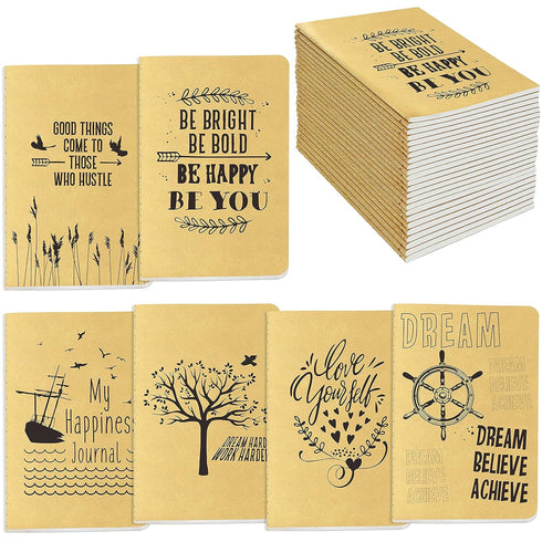 JOYO 24 Pack Kraft Unlined Notebook Journal, Pocket Notebook with 6 Designs (80 pages, 4” x 5.7”)