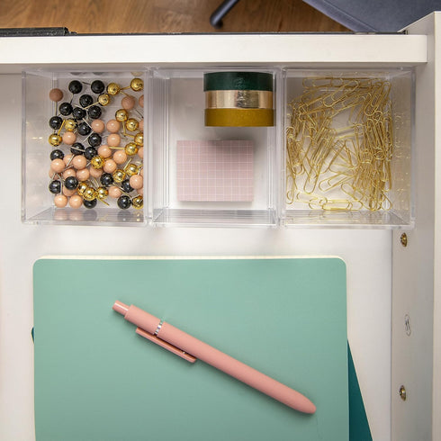 Martha Stewart Brody Desktop Storage Organizer, Stack and Slide Plastic Tray, Clear Organizer for Office, Kitchen,