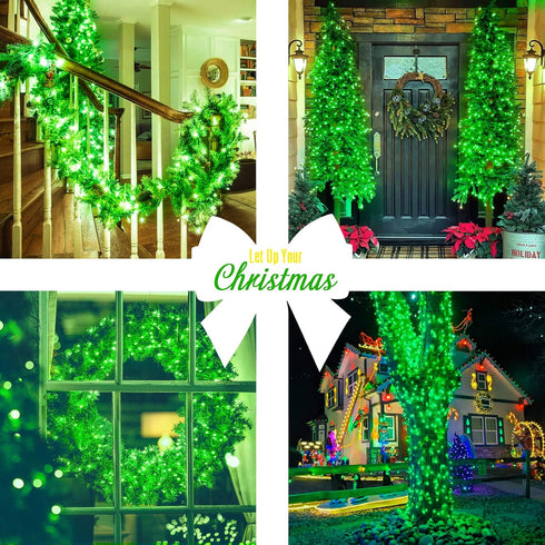 600 168Ft 8 JMEXSUSS LED Green St Patricks Day String Lights, Clear Wire Christmas Lights for Indoor Outdoor Tree Yard