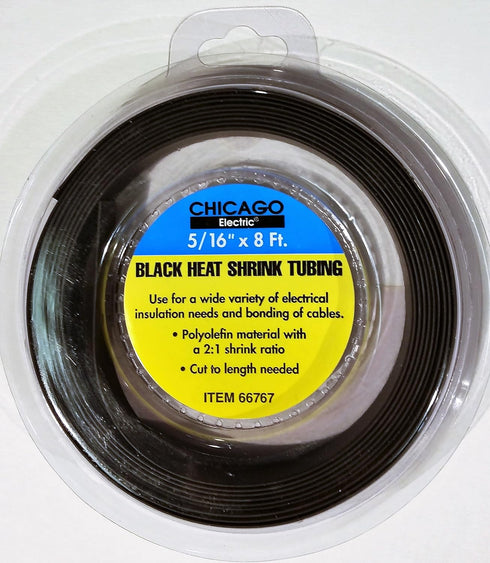 Chicago Electric 5/16" x 8 Ft. Black Heat Shrink Tubing