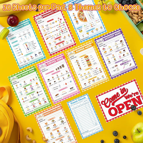 9PCS 4x6 30 TICIAGA Kids Pretend Play Notepads - In Playtime Pad Included Breakfast Dinner Desert Coffee Menu Notepad