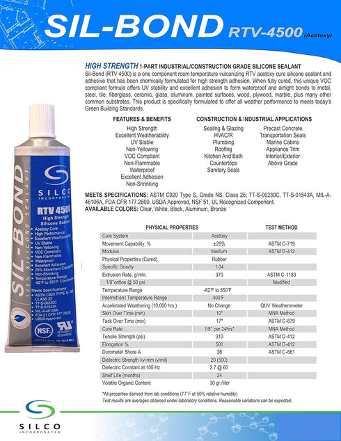 Silicone RTV 4500 Food Contact Safe High Strength Silicone Sealant, Clear (2.8 FL. Ounce) - 2 Pack.
