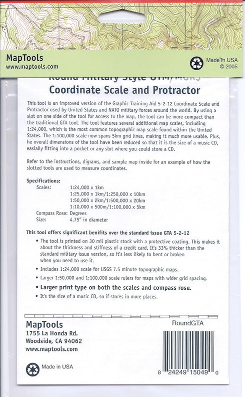 Round Military Coordinate Scale and Protractor - Precision Measuring Tool
