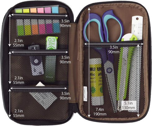 LIHIT LAB Large Capacity Triple Zipper Pencil Case for School, Office, Big Capacity, Blue