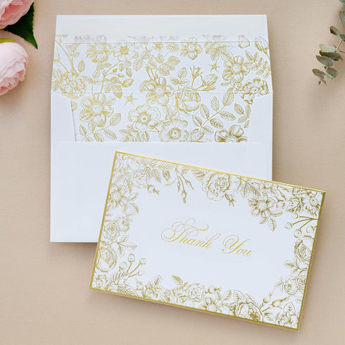 50 Pack 4x6 Inches ponatia Floral Thank You Cards With Envelopes, Gold Foil Greeting Notes with Envelopes & Stickers