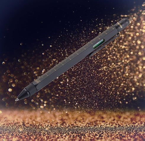 Troika CONSTRUCTION Multitasking Ballpoint Pen - PIP20/BG, Black/Gold, Centimetre and Inch Ruler, Spirit Level,