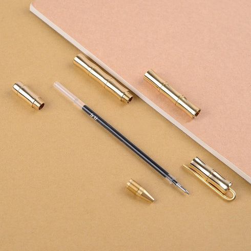 Bamboo Joint Brass Pen Portable Delicate Signature Pen Ballpoint Pen with Clip by EKLOEN