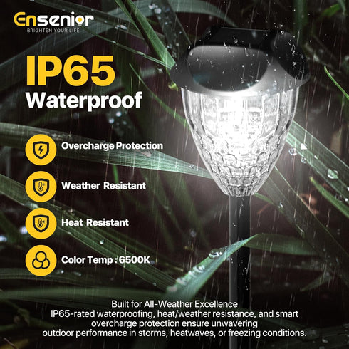 12-Pack 6500K Ensenior Solar Lights Outdoor, Auto ON/Off LED Solar Garden Lights for Pathway, Yard, Patio, Walkway
