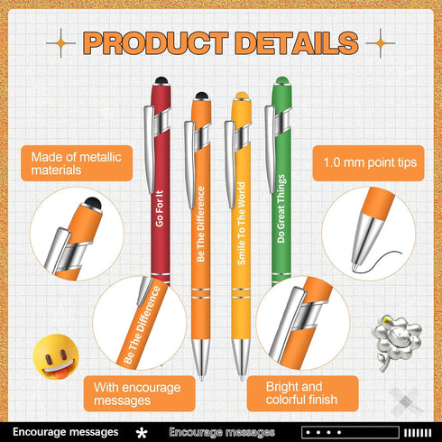Teling Black Ink Ballpoint Pens with Optimistic Quotes - 20 Pieces