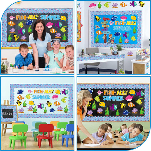 CY2SIDE 89PCS O-Fish-Ally Summer Cut-Outs Decor for Classroom Bulletin Board, Tropical Fish Trim Borders
