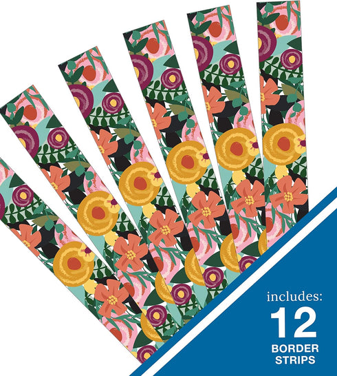 Carson Dellosa 36 Feet Floral Garden Bulletin Board Borders, Straight Classroom Borders for Bulletin Board and White