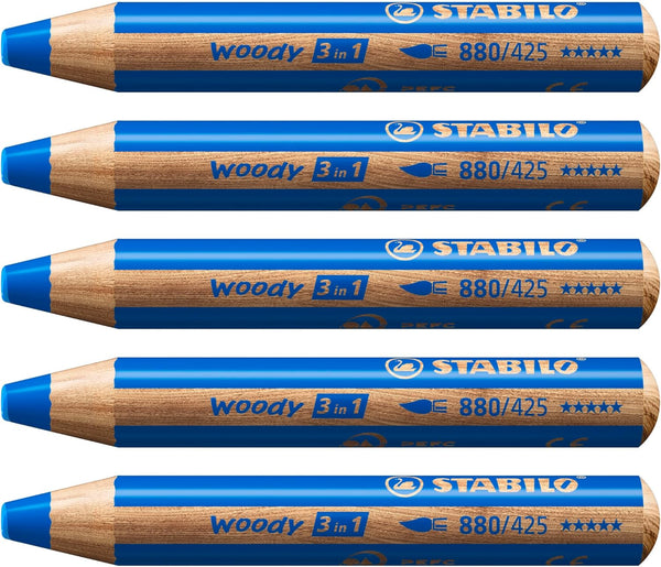 STABILO 5 x WOODY 3 in 1 MULTI-TALENTED JUMBO PENCIL - Blue (880/425)