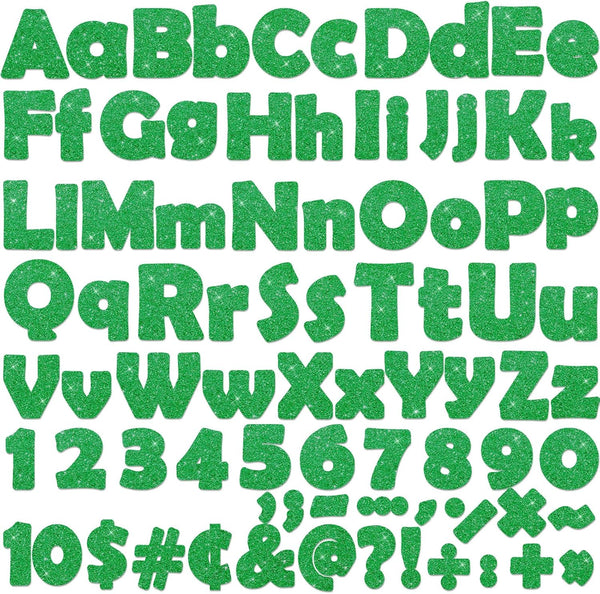 Qyeahkj 260Pcs Glitter Green Bulletin Board Letters, 4” Letter Combo Pack Set for Classroom Wall Decor