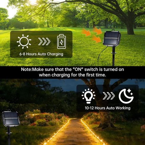 BANBANJO 66ft 200 8 Solar Rope Lights for outside, LED Solar string Lights with Modes, Waterproof Solar Outdoor Light